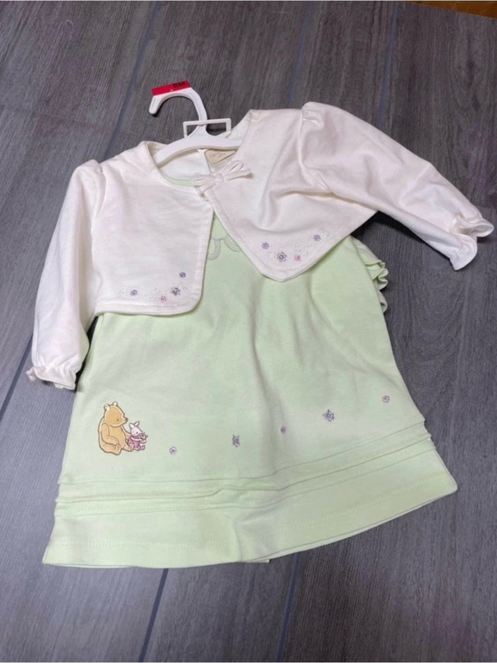 Vintage classic Pooh  Green Winnie the Pooh Dress with White Bolero for Girls